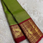 Pure silk Kanchivaram Korvai saree with majestic Gandaberunda zari border and delicate diamond butti motifs