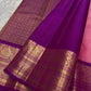 A dazzling blend of pink and purple silk, enriched with golden zari for a look that’s both festive and feminine.