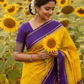 Haldi Violet Kattam Korvai
Pure Kanchipuram Silk Saree – Bright Haldi Yellow Checks with Contrasting Violet Korvai Borders
Minimal zari lines for an elegant look
Grand violet pallu with delicate zari stripes, silk mark certified, ships in 2 weeks
