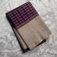 Nirai Navy - A Jewel Toned Checkered pure silk Kanchipuram saree in navy, purple, magenta, and grey checks.Accented with a soft silver-grey border and zari-striped seer pallu
Includes a silver blouse fabric with gold zari stripes
