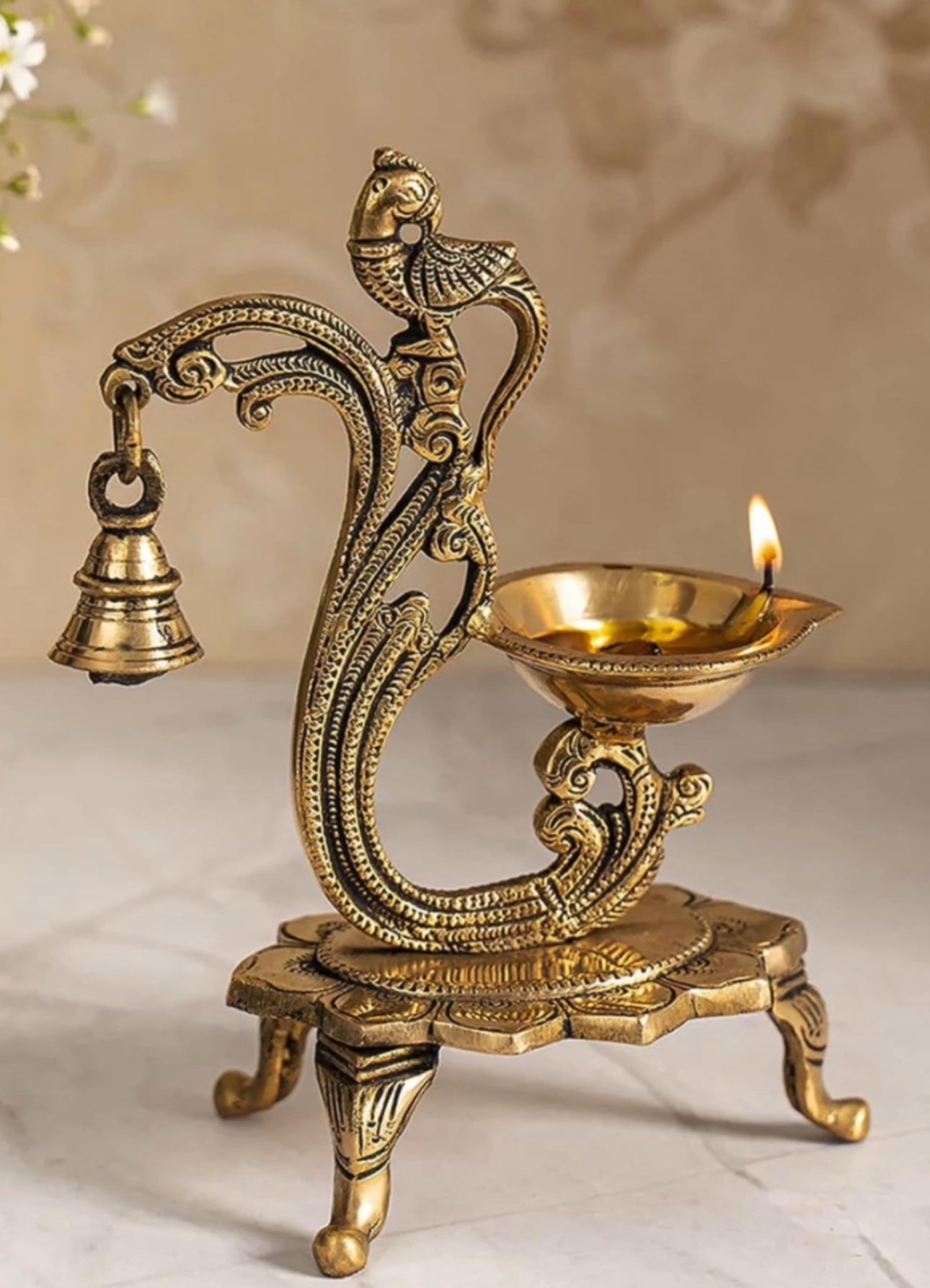 Pure bras oil lamp / diya - peacock on pedestal ( Pair )