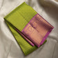 Harita – Chartreuse Green & Pastel Pink Kanchipuram Pure Silk Saree with Floral Jaal & Mayil Border
A refreshing chartreuse green drape with intricate silk thread floral jaal work.
Finished with pastel pink mayil borders and a thick woven Pallu