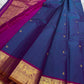 Lotus Crest Blue — Pure Kanchipuram Silk Saree Peacock–blue body with gold buttas & magenta elephant zari-woven borders Silk Mark Certified • Free Shipping within USA • Ships in Two Weeks