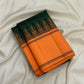 Pure silk Kanchi Pattu saree in forest green and burnt orange, Silk Mark certified