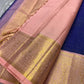 Neelaambal – Royal Calm Sea Blue Pure Kanchipuram Silk Saree with Peach Pink Border, Intricate Zari Detailing & Matching Blouse Fabric (Silk Mark Certified, Handloom, Fall & Pico Done, Free USA Shipping)