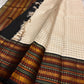 Ivory Varisaipet – Pure Kanchipuram Silk Saree
Pattunool Kattam Checks on Ivory Base
Black Borders with Elephant & Floral Motifs
Antique Gold, Rust & Bottle-Green Stripes

Silk Mark Certified, delivery in 2 weeks