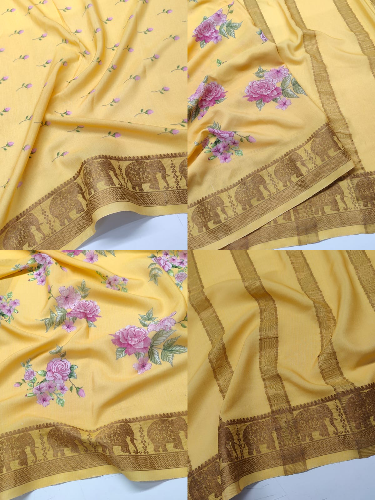 Pure Mysore Silk Crepe Saree Pastel Floral Prints with Zari Border