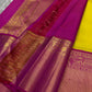 Crafted from pure Kanchipuram silk, this golden yellow saree features a broad pink border with traditional Yali motifs. The pallu is richly woven with bold elephant designs in thick zari—an elegant blend of heritage and grandeur.