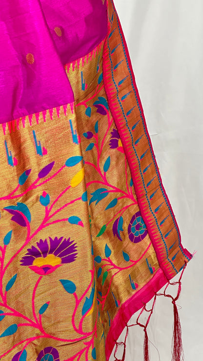 Paithani soft silk saree and embroidered blouse - purple and Pink