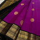 Menaka ✨ Draped in vibrant purple , its body shines with golden Yazhi motifs enshrined in Sorgavaasal arches. The contrasting black Korvai border, alive with elephants, vines, and temple motifs in zari and lavish Pallu , silk mark certified ❤️