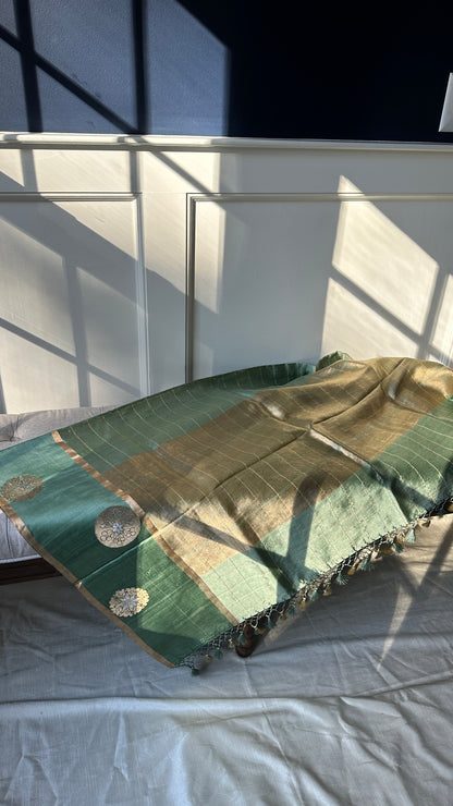 Pure silk kaduva Benares sarees “Raw mango” style - pastel green checked