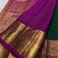 Maragatha Mayil Butta — Kanchipuram Pure Silk

Emerald green (maragatham) body with gold mayil/peacock buttas

Contrast rani-magenta korvai borders & zari-rich pallu

Silk Mark Certified | Free Shipping within USA