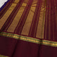 Red Kancheepuram silk saree with grid zari pattern and blue contrast border