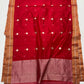 Roja Pushpam — Pure Silk Chanderi (Crimson Blossom)
Crimson red body with silver-ivory floral buttas & gold stems 🌸
Antique copper-gold border • Red-gold tissue pallu • Silk Mark Certified • Free Shipping within USA • Ships in Two Weeks