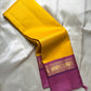 Yellow pure  Kanchipuram Silk Saree with Kaal Erangina pink Zari Border