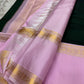 Lavender zari pallu detail with white and gold tassels on Kanchipuram silk saree