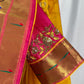 Paithani soft silk saree and embroidered blouse - Yellow and Pink