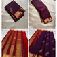 Ambara ✨ – Deep Purple Kanchipuram Pure Silk Saree
Woven zari butties in a rare rice reed motif 🌾
Striking red border with coin and ornate floral vines 🌹
Bold red pallu with diamond-grid lattice zari ✨
An heirloom weave of grace, contrast, and heritage