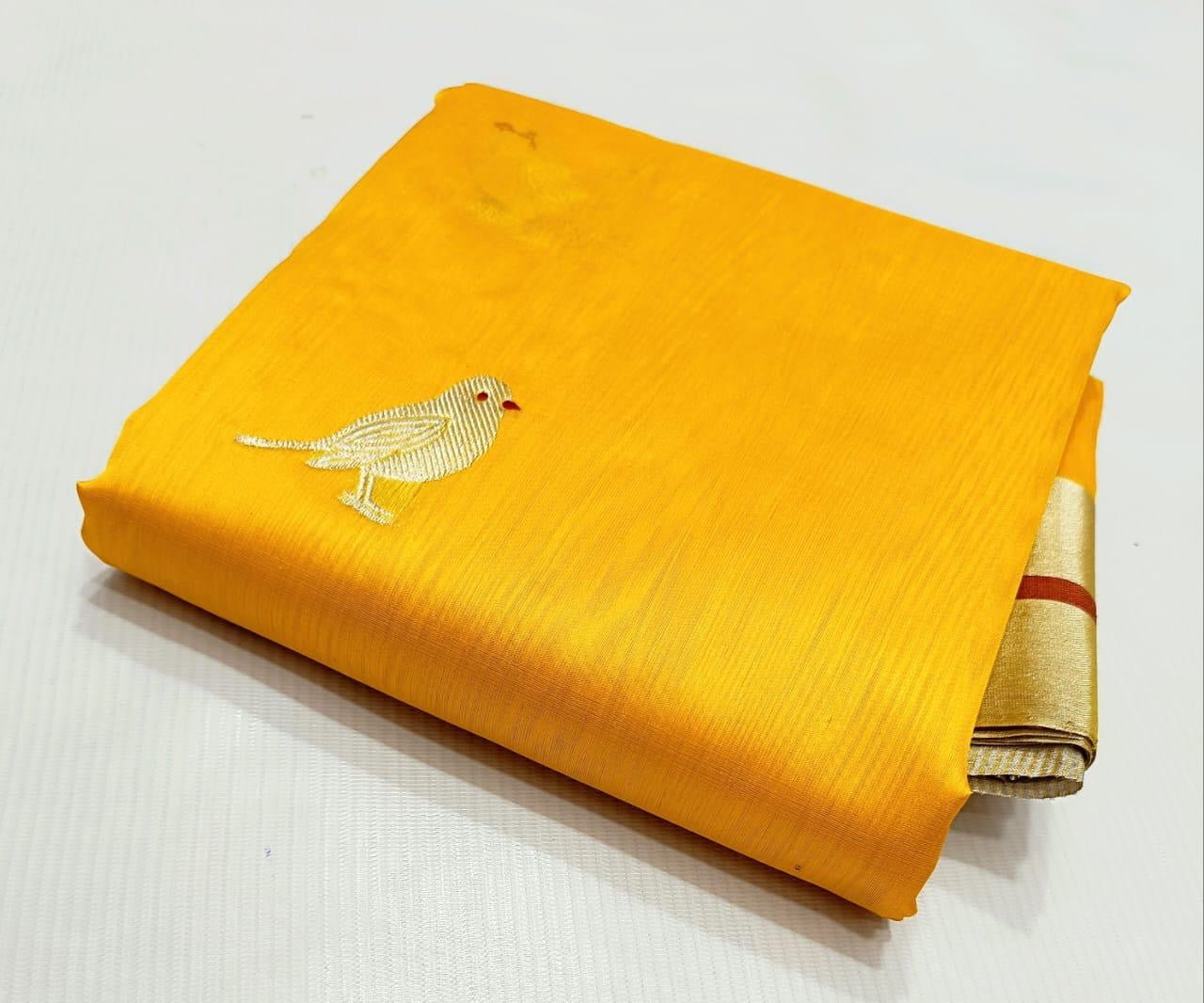 Chidiyaa 🌼✨
Pure Silk Chanderi Handloom Yellow Saree
Red Mina & Zari Buttas All Over
Contrasting Selvedge & Luxurious Zari Pallu
Handwoven by Ashok Nagar Weavers, Madhya Pradesh