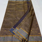 Antique Gold and Slate Blue Striped Pattu Silk Chanderi Saree, fine metallic stripes and golden butis on the body