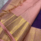Kurinji – Regal Purple Zari Kattam Pure Kanchipuram Silk Saree with Peach Pink Border & Pallu, Intricate Zari Detailing, Matching Blouse Fabric (Silk Mark Certified, Handloom, Free USA Shipping)