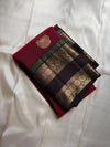 Radiant red with Gandaberunda in zari adai motif , ornate rettapet border with kamalam seer and coffee brown Pallu