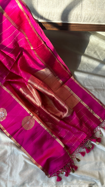 Pure silk kaduva Benares sarees “Raw mango” style - Pink checked