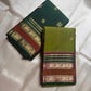 Minnal ✨ – Forest Green Kanchipuram Pure Silk Saree
with Radiant Gold Coin Buttas 🌸
Rust Korvai Varisaipet Zari Border
Grand Green Pallu with Gold Stripes & Panels