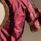Aarvi – Handwoven Deep Maroon-Brown Silk Blouse with Traditional Maggam Embroidery, Antique Gold Beadwork & Kemp jadau work Stones Inspired by  Temple Jewelry- delivery in 3 to 4 weeks