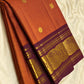Uma 🌺 – Rust-Orange Kanchipuram Pure Silk Saree
Wide Deep Aubergine-Brown Borders with Sorgavasal Yaanai (Temple Elephant) Motifs
Rich Gold Brocade Pallu with Diamond pettu& Floral Vines