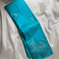 Blue - Pure silk Kanchipuram handloom saree with contemporary gold and silver Zari leaf motifs on border and Pallu