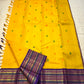 Swarna Kanakam Mayil Chakram — Pure Kanchipuram Silk Saree
Radiant turmeric-gold body adorned with silk-thread mayil and chakram buttas, framed by a regal vadamalli zari-woven korvai border and rich purple pallu.
Silk Mark Certified • Blouse Stitching Ava