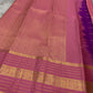 Pankajam 🌸 – Lotus Pink Pure Kanchipuram Silk Saree with Zari Kattam, Dashed Lines, Kolam Motifs, Varisaipet Border with Thandavalam Zari Stripes, Rudrakshpet, Annam & Kamalam Motifs, Deep Magenta-Purple Selvedge & Ornate Pallu