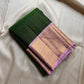 Vibrant green Zari kattam with pastel pink border peacock motif and Pallu