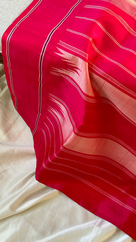 Pure silk kanchipuram pink saree with purple line silk thread weaving no zari style pink thazhampoo border