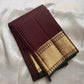 folded deep coffee brown checked pure kanchipuram silk saree with gold zari woven border
