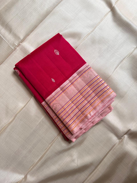 Cherry  Red and pastel pink pure silk Kanchipuram