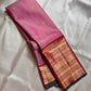 Rekha – Pink Zari kattam  Kanchipuram Pure Silk Saree with woven Zari Buttas & Maroon-red varisaipet Border