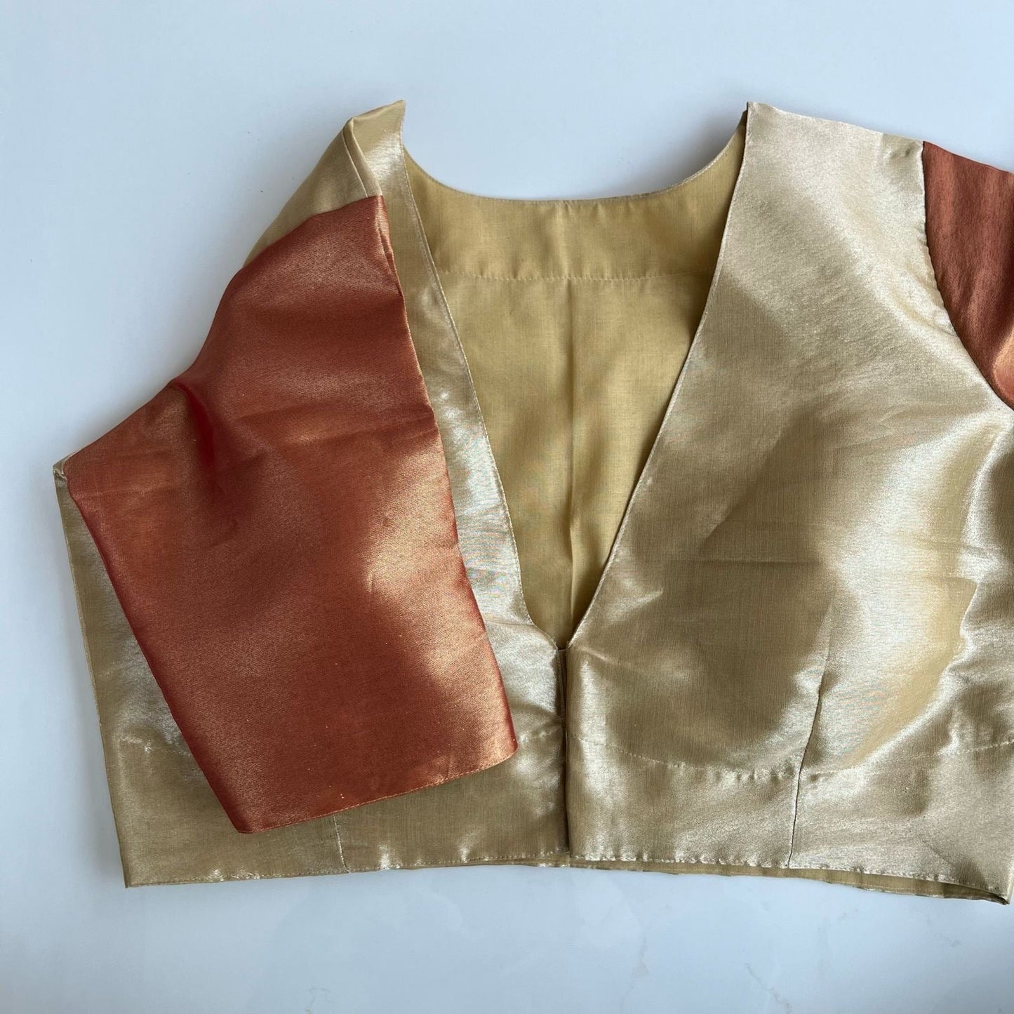 "Reva" collection - pure tissue silk blouse in gold and copper  sleeves