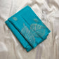 Blue - Pure silk Kanchipuram handloom saree with contemporary gold and silver Zari leaf motifs on border and Pallu