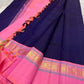 Purple  Pure Kanchipuram Silk Saree with Kaal Erangina pink Zari Border
