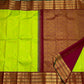 Lime Glow Korvai
Pure Kanchipuram Silk Saree – Lime Green Body with Gold Zari Buttas
Contrast Maroon Korvai Borders with Intricate Zari Motifs
Grand Maroon Zari Pallu with Heritage Weave and Hand-Knotted Tassels
Silk Mark Certified ✅ | Fall & Pico Done ✅