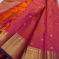Tejas – Radiant Pink & Flaming Orange shot color Kanchipuram Silk Saree with Zari Kattam, Kamalam Buttas & Intricate Arai Maadam Pallu, Woven from an Exquisite Blend of colors