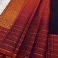 Minmini – Deep Purple Pure Kanchipuram Silk Saree with Gold Zari Buttas, Fiery Orange Checked Zari Border & Rich Gold Brocade Pallu with Traditional Motifs