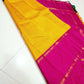 Manjal Rani Podi Kattam – Pure Korvai Kanchipuram Silk Saree
Sunshine yellow micro checks body with rani pink korvai border & pallu
Elegant bottle-green top border and gold zari detailing for a classic finish
Silk Mark Certified | ships in two weeks