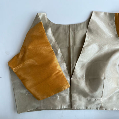 “Riva” Pure tissue silk blouse - Silver with gold sleeves