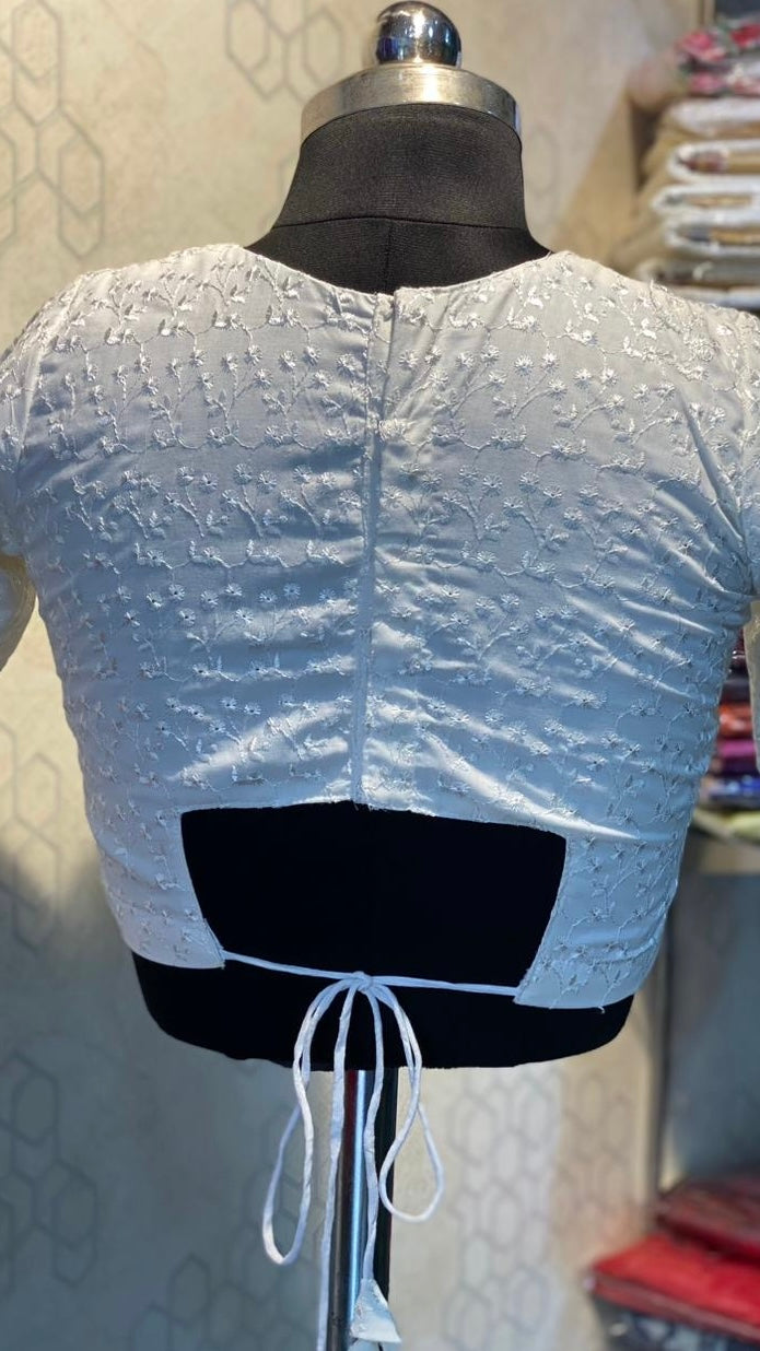 chikankari work,hakoba embroidery casual white blouse