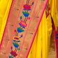 Paithani soft silk saree and embroidered blouse - Yellow and Pink