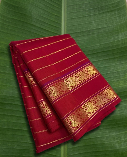 Kanchipuram Silk Saree • Rettapet Veldhari Weave • Crimson Red with Purple