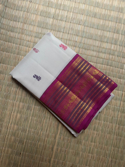 Ivory Kanjivaram Korvai silk saree, full drape — Idam Living